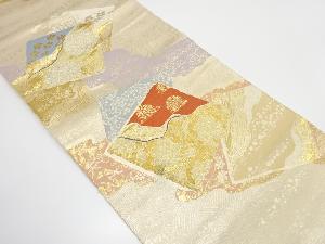 色紙に霞・花・古典柄織り出し　袋帯